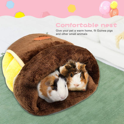 Guinea Pig Bed Cuddle Cave, Warm Fleece Hideout, Brown | Cozy Guinea Pig House, Portable Guinea Pig Hideout, Soft Coral Fleece, Washable Cushion, Folds Flat for Storage