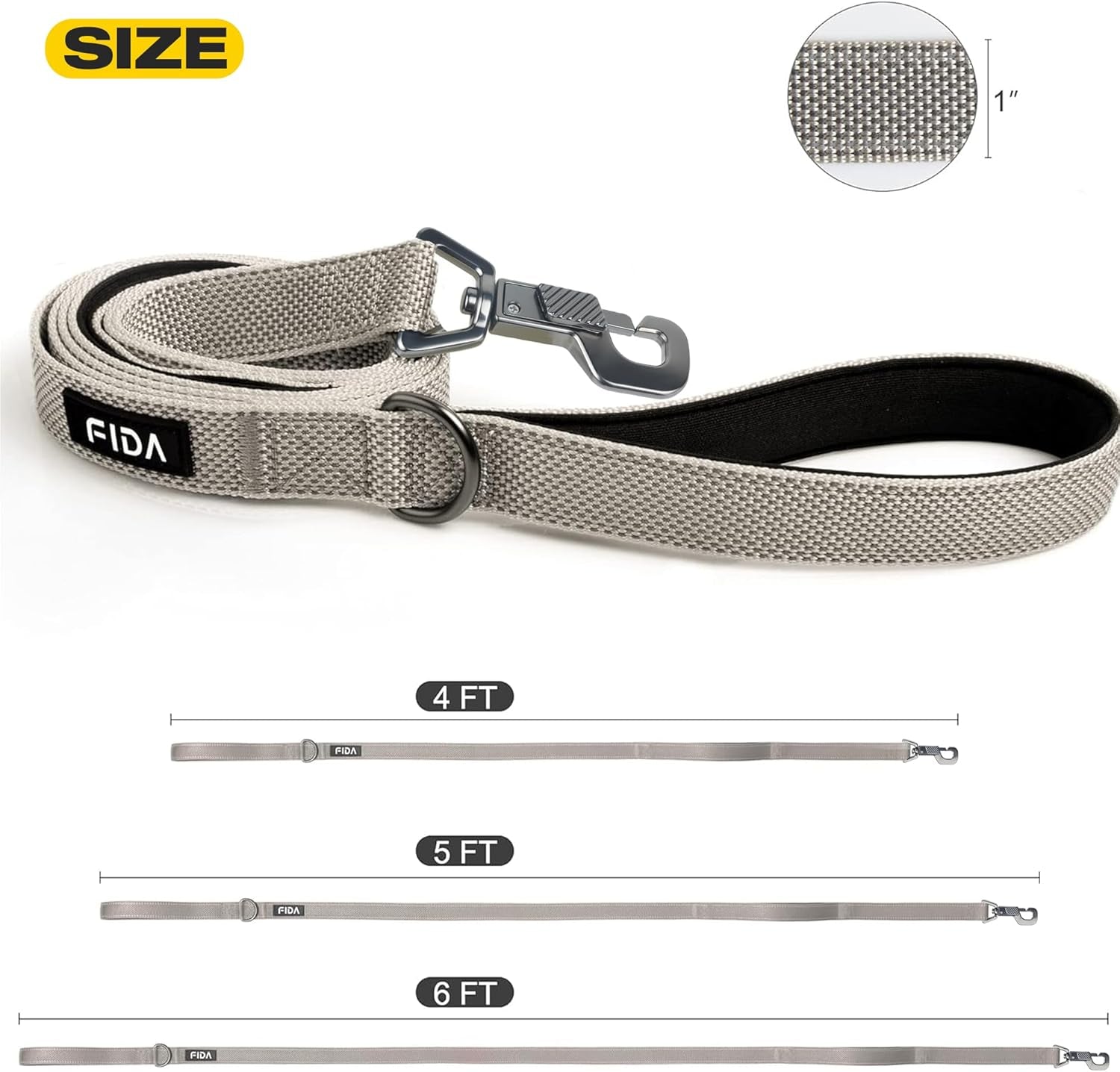 Heavy Duty Dog Leash for Medium Large Dogs, 6 FT, Dual Padded Handles | Traffic Handle for Close Control, Advanced Easy Snap Hook, Reflective, Strong Nylon Webbing for Daily Walks & Training, Grey