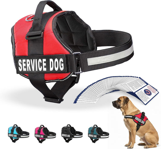 Service Dog Vest Harness, XL 30-39, Red | Durable & Adjustable Vest for Dog, Reflective Straps, Removable Patches, 50 ADA Cards, Handle & D-Ring, Travel and Daily Use