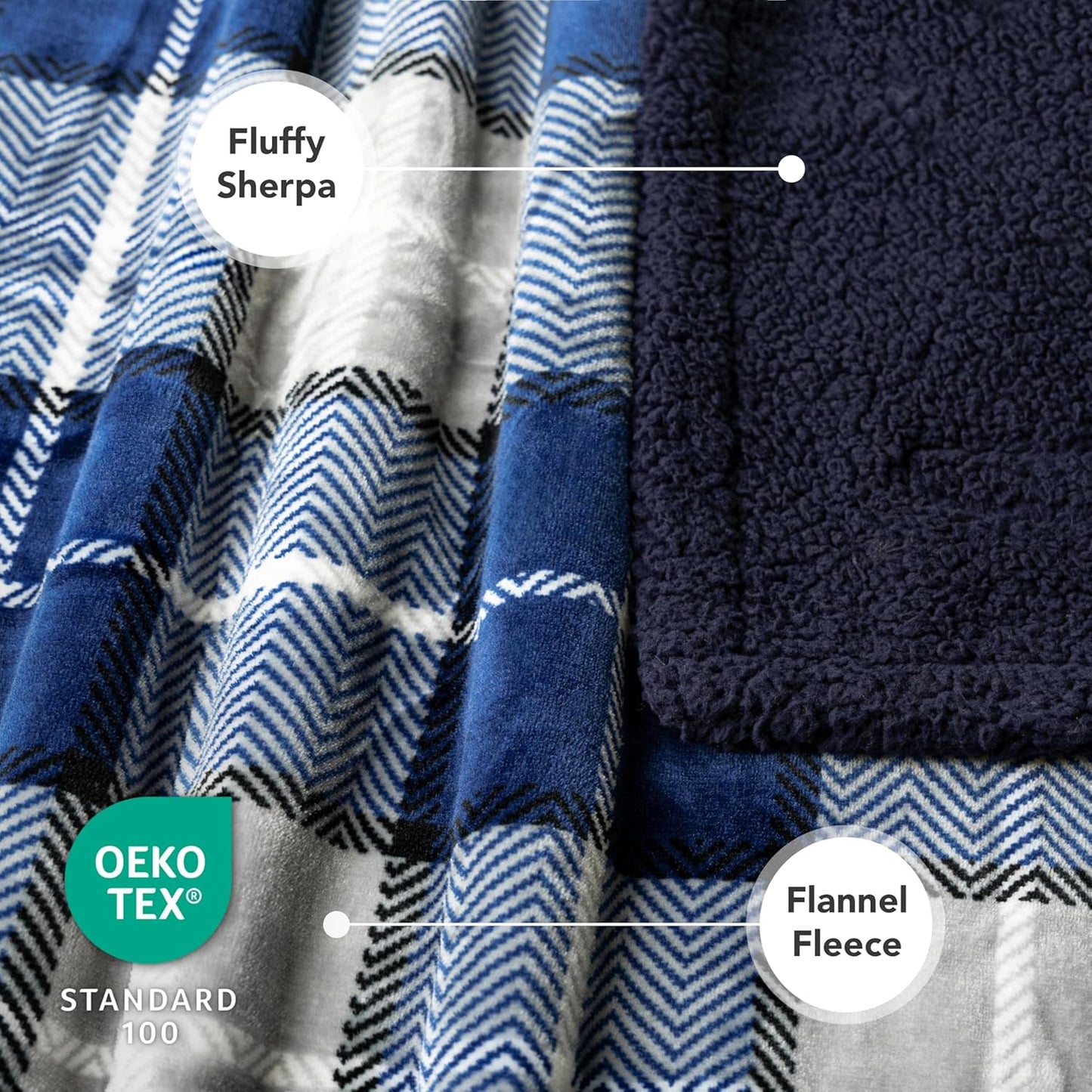Dog Blanket for Small Medium Dogs and Cats, Soft Sherpa Fleece Pet Blanket Throw Puppies Kittens, Reversible Plush Couch Cover Protector Sofa Bed Crate, Machine Washable, 60X40, Plaid Navy Blue