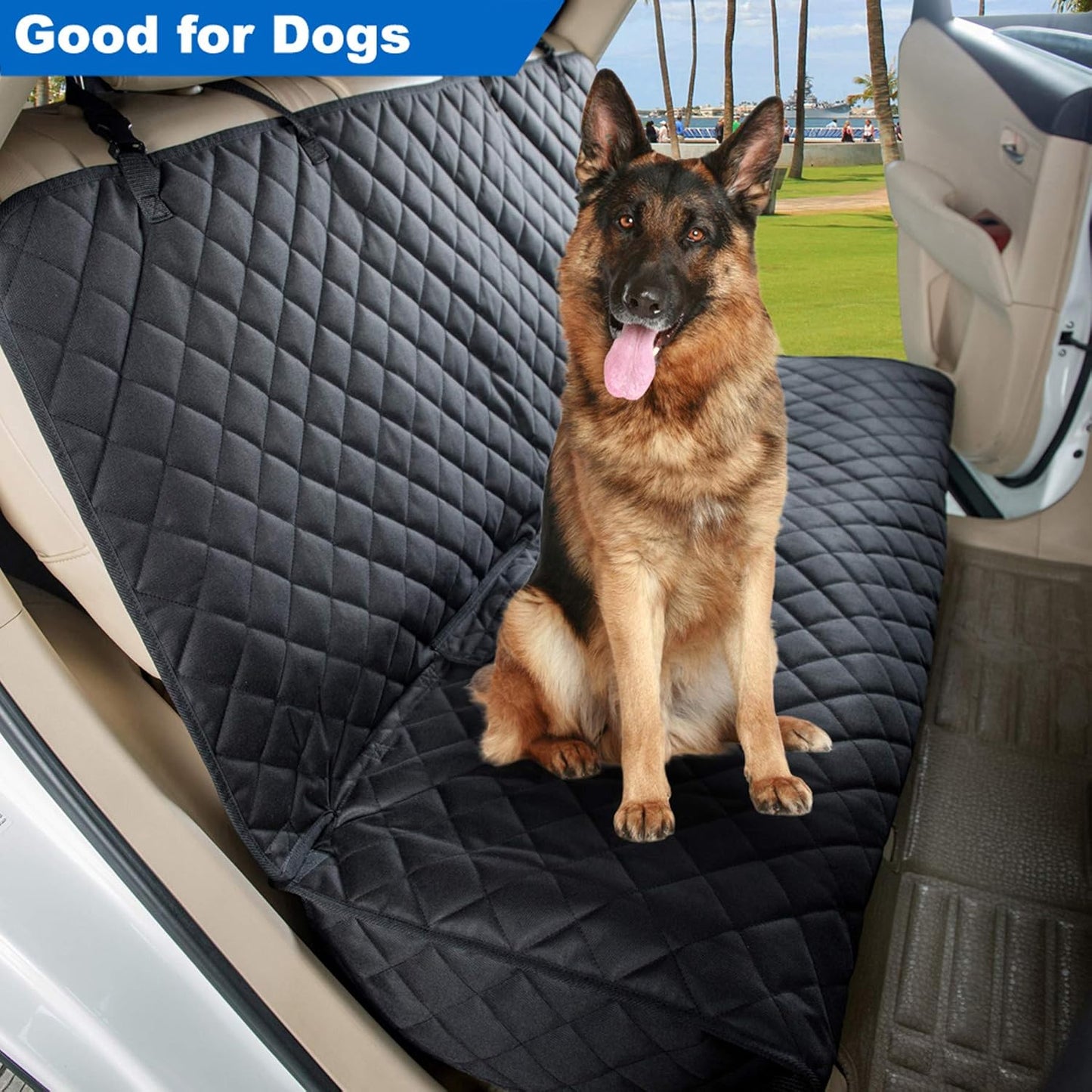 Bench Car Seat Cover Protector, Waterproof Heavy-Duty, Black | Nonslip Dog Back Seat Cover Protect from Mud, Spills, Scratches, Machine Washable, Universal Fit for Vehicles, Trucks&Suvs