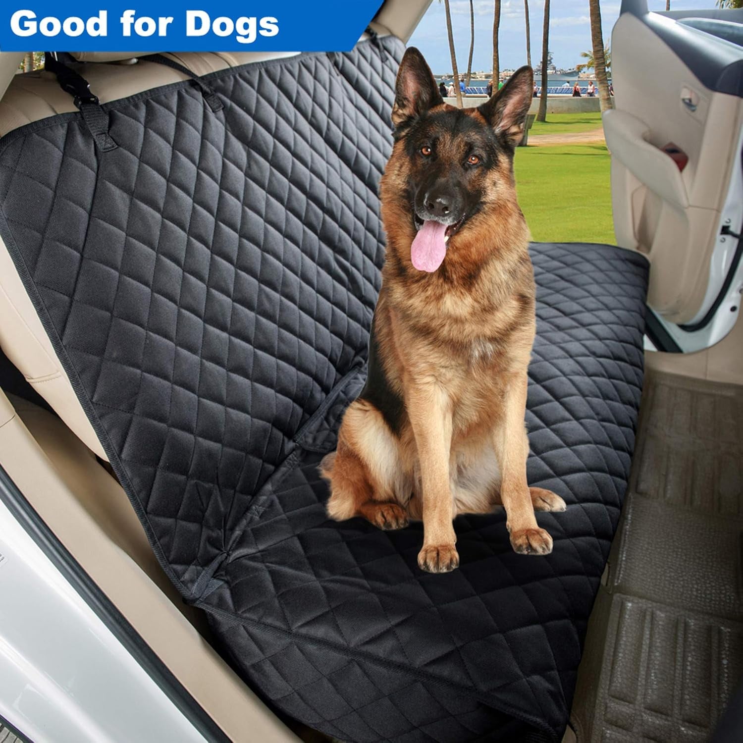 Bench Car Seat Cover Protector, Waterproof Heavy-Duty, Black | Nonslip Dog Back Seat Cover Protect from Mud, Spills, Scratches, Machine Washable, Universal Fit for Vehicles, Trucks&Suvs
