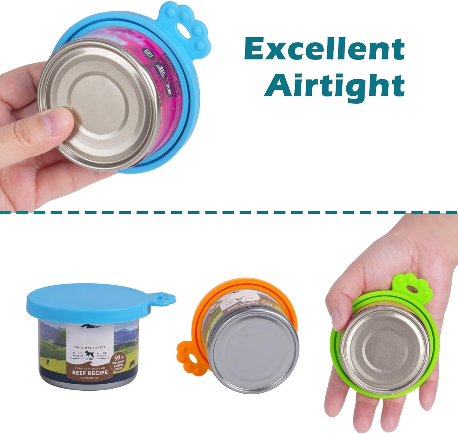 4 Packs Pet Food Can Covers Lids, Universal Size for Dog Cat Food | Silicone, 1 Fit 3 Standard Size Can Tops, Can Topper for Wet Food, BPA Free, Dishwasher Safe