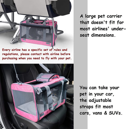 Pet Carrier for Large and Medium Cat, Soft-Sided Pet Crate for Puppy | Dog Foldable Car Traveling Kennel Bag with Privacy Protection, Big Kitten Carrying Cage Ventilated Home Outdoor Vet Transport