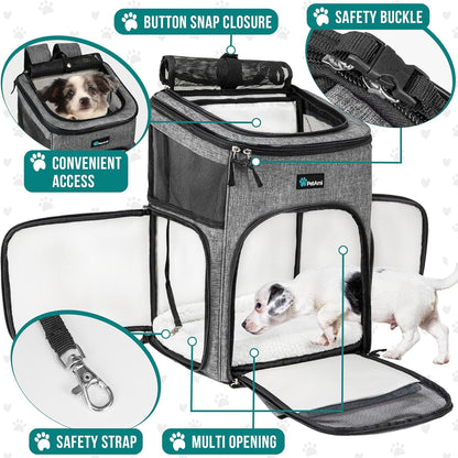 Dog Backpack Carrier, Airline Approved 4-Way Entry Cat Backpack Carrier, Ventilated Mesh, Collapsible Pet Carrier for Small Puppy, Kitten, Hiking, Travel Car, Vet, up to 18 Lbs, Heather Gray