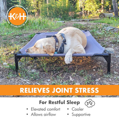 K&H Outdoor Elevated Dog Bed - Cooling Raised Dog Bed for Medium & Large Pets, Breathable Mesh Center Hammock Design, Indoor/Outdoor Washable Cover, Portable Metal Frame, Gray, Large 42X30In