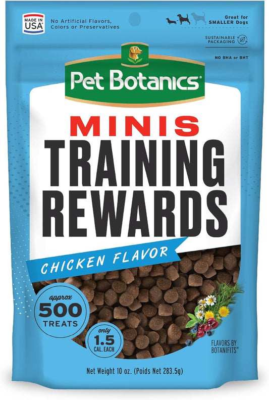 10 Oz. Pouch Training Reward Mini Soft & Chewy, Chicken Flavor, with 500 Treats per Bag, the Choice of Top Trainers | High-Value Reward for Positive Reinforcement, Botanifits Botanical Blend, Only 1.5 Calories per Treat, No BHA or BHT