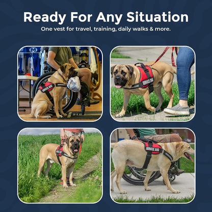 Service Dog Vest Harness, XL 30-39, Red | Durable & Adjustable Vest for Dog, Reflective Straps, Removable Patches, 50 ADA Cards, Handle & D-Ring, Travel and Daily Use