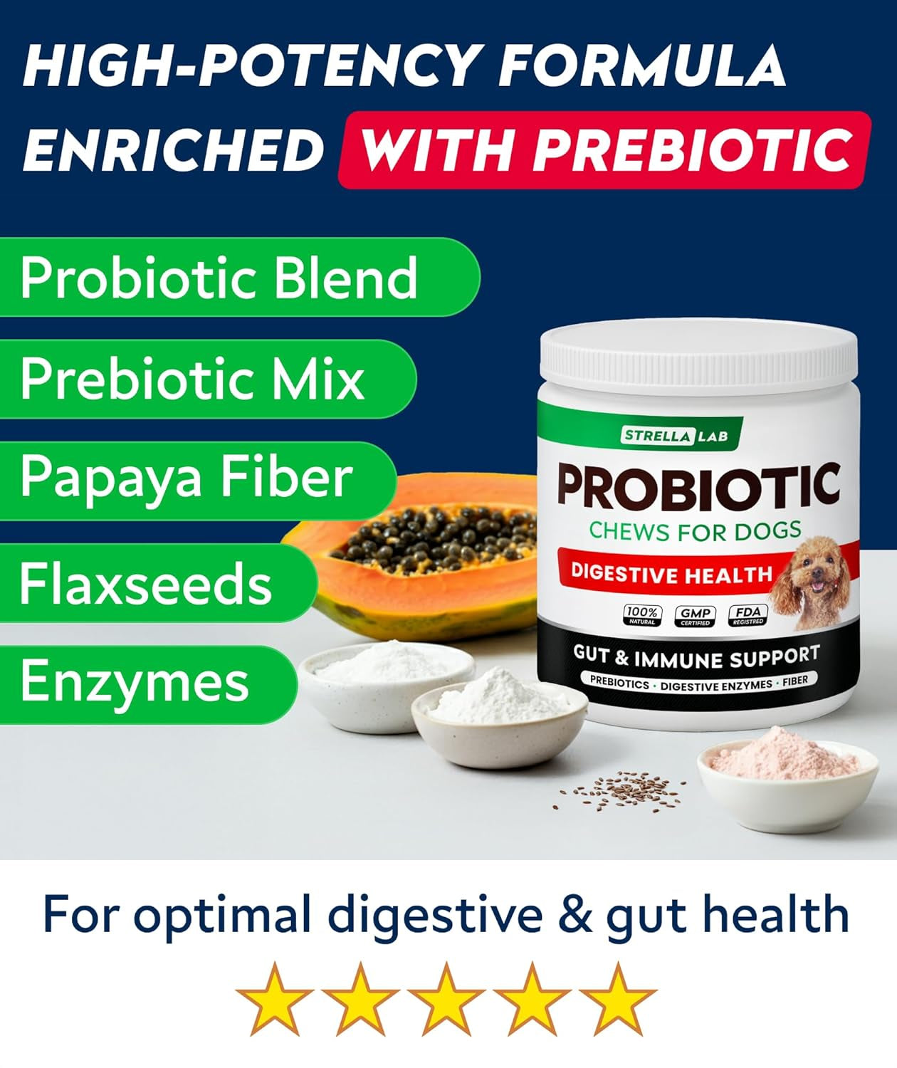 Probiotics Chews for Dogs & Digestive Enzymes + Digestion & Gut Health Treats, Probiotics for Dogs, Fiber Supplement, anti Diarrhea, Constipation, Upset Stomach&Gas Relief,Canine Prebiotic