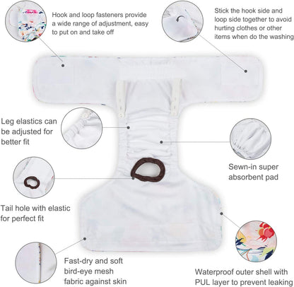 Dog Diapers Female Washable Small Medium Large 3 Pack Reusable Doggie Diapers Puppy Period Pants for Doggy Heat Cycle Peeing