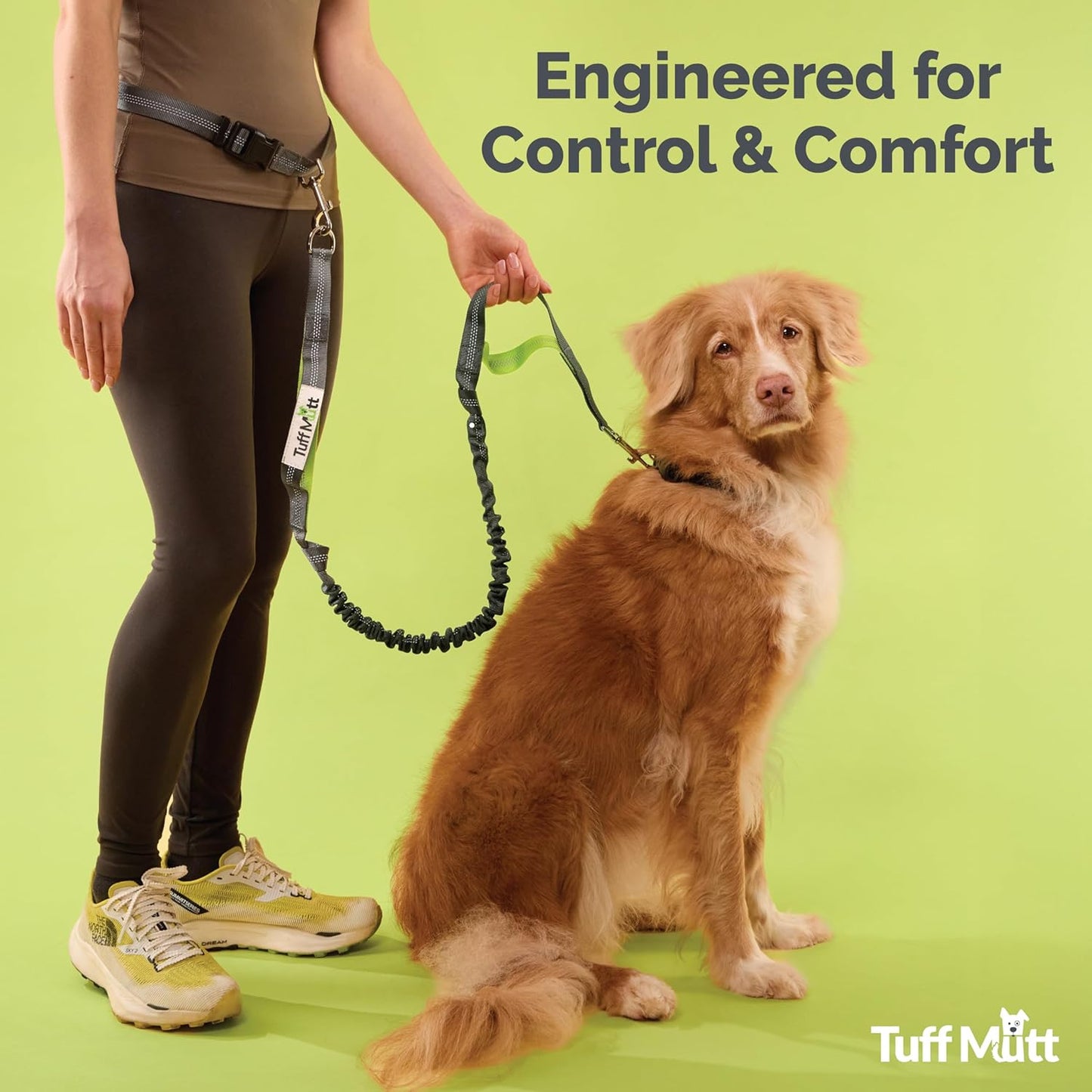 Waist Hands Free Dog Leash for Walking Running Hiking | Waist Leash with Bungee, Adjustable Belt, Reflective Double Handle Design, Carabiner Clip, for Medium & Large Dogs