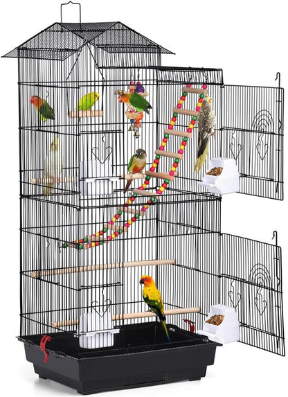 Yaheetech 39" Roof Top Flight Cage with Toys, Wrought Iron Bird Cage for Cockatiels, Conures, Lovebirds, Budgies & Small Birds
