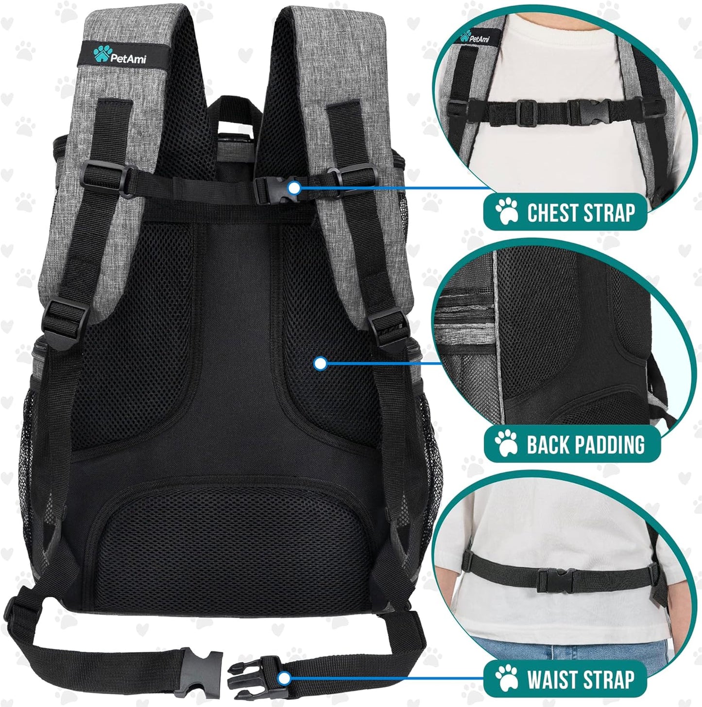 Dog Backpack Carrier, Airline Approved 4-Way Entry Cat Backpack Carrier, Ventilated Mesh, Collapsible Pet Carrier for Small Puppy, Kitten, Hiking, Travel Car, Vet, up to 18 Lbs, Heather Gray