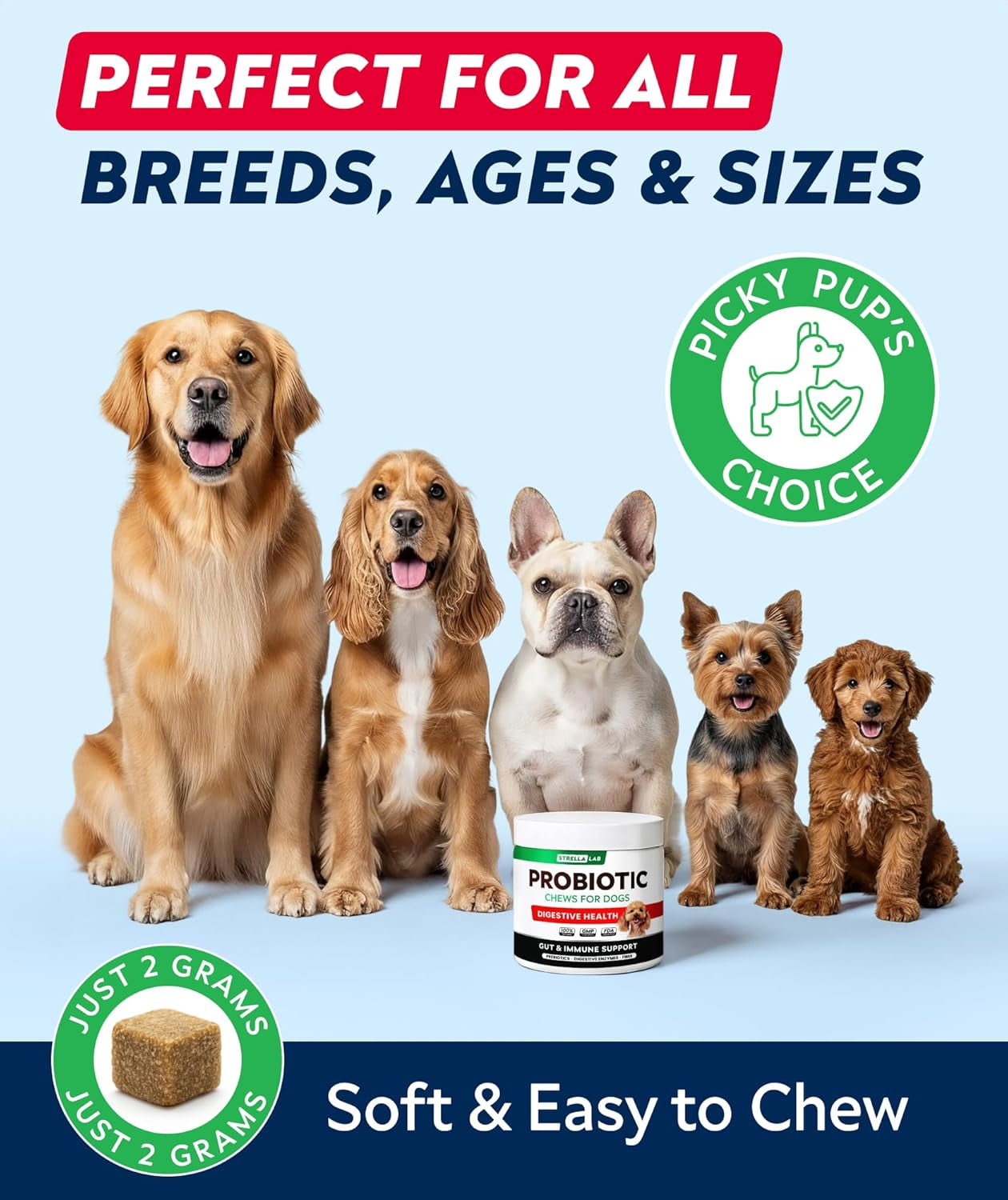 Probiotics Chews for Dogs & Digestive Enzymes + Digestion & Gut Health Treats, Probiotics for Dogs, Fiber Supplement, anti Diarrhea, Constipation, Upset Stomach&Gas Relief,Canine Prebiotic