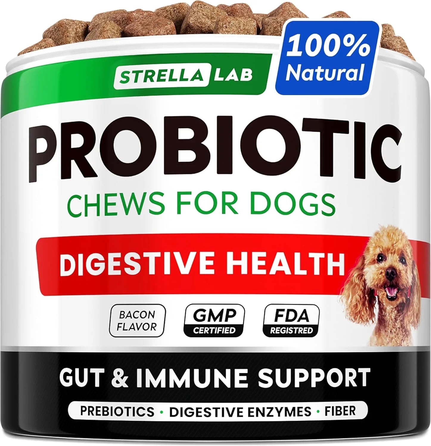 Probiotics Chews for Dogs & Digestive Enzymes + Digestion & Gut Health Treats, Probiotics for Dogs, Fiber Supplement, anti Diarrhea, Constipation, Upset Stomach&Gas Relief,Canine Prebiotic