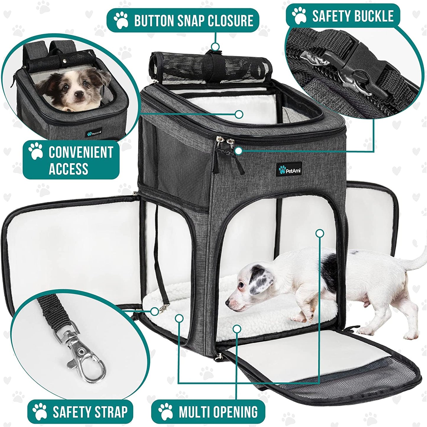 Dog Backpack Carrier, Airline Approved 4-Way Entry Cat Backpack Carrier, Ventilated Mesh, Collapsible Pet Carrier for Small Puppy, Kitten, Hiking, Travel Car, Vet, up to 18 Lbs, Charcoal Gray