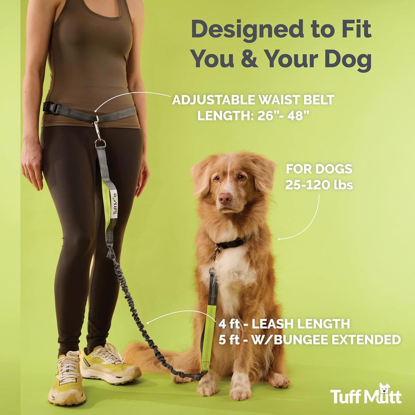 Waist Hands Free Dog Leash for Walking Running Hiking | Waist Leash with Bungee, Adjustable Belt, Reflective Double Handle Design, Carabiner Clip, for Medium & Large Dogs