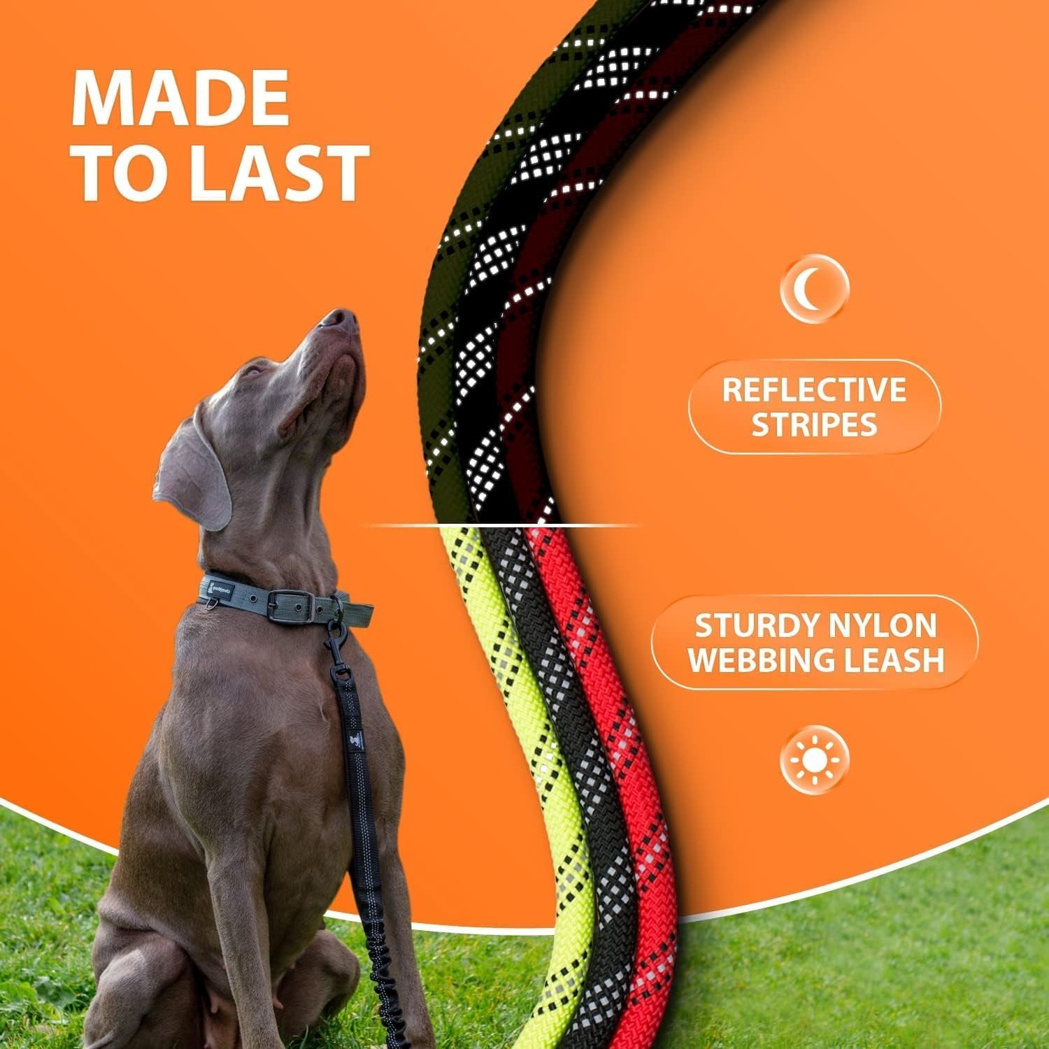 Heavy Duty Bungee Rope Leash for Large and Medium Dogs - No Pull, Shock Absorber Long Dog Training Lead - No Slip Reflective Line for outside (5.5 Ft Bungee Leash)