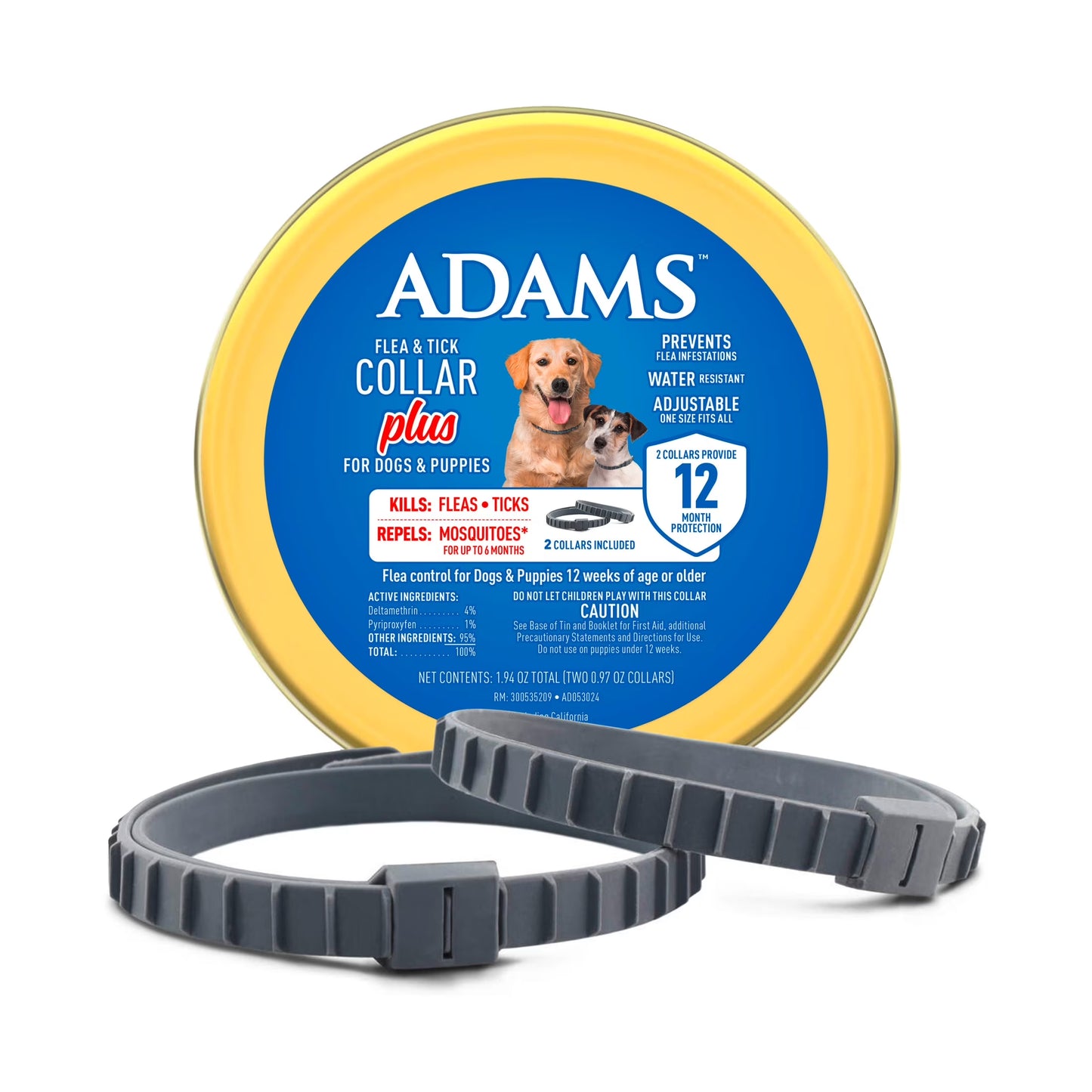 Flea & Tick Collar plus for Dogs & Puppies, 12 Months Protection Flea Infestations, Kills Fleas & Ticks, Repels Mosquitoes for up to 6 Months (Excl. California), One Size Fits All, 2 Count