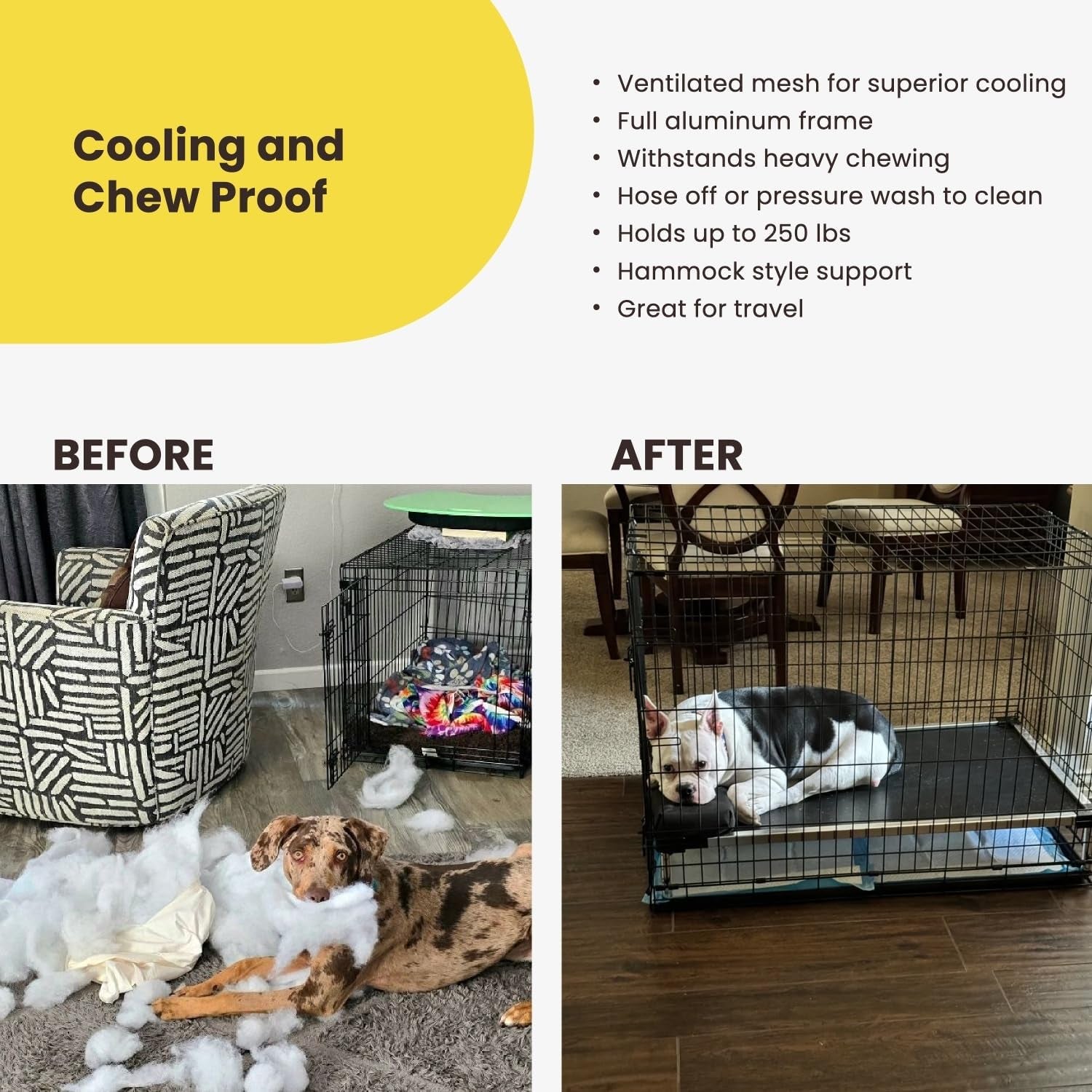 Chew Proof Elevated Cot Bed, S, Black Mesh | Virtually Indestructible Bed for Aggressive Chewers, Comes Preassembled, Indoor/Outdoor/Crate Use, Small: 29" X 18"