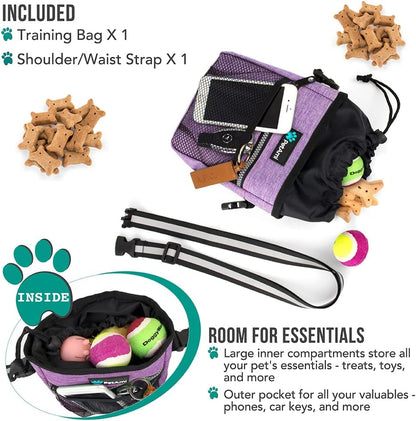 Dog Training Treat Pouch with Multi-Functional Features, Includes Poop Bag Dispenser and Versatile Carry Options (Purple)