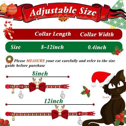2 Pack Christmas Cat Collar with Bell, Santa & Christmas Tree Design | Safety Breakaway Buckle, Removable Bell, 2 Pack Christmas Bowtie Design, Soft Nylon Material, Adjustable Fit for Boy Gir Cats