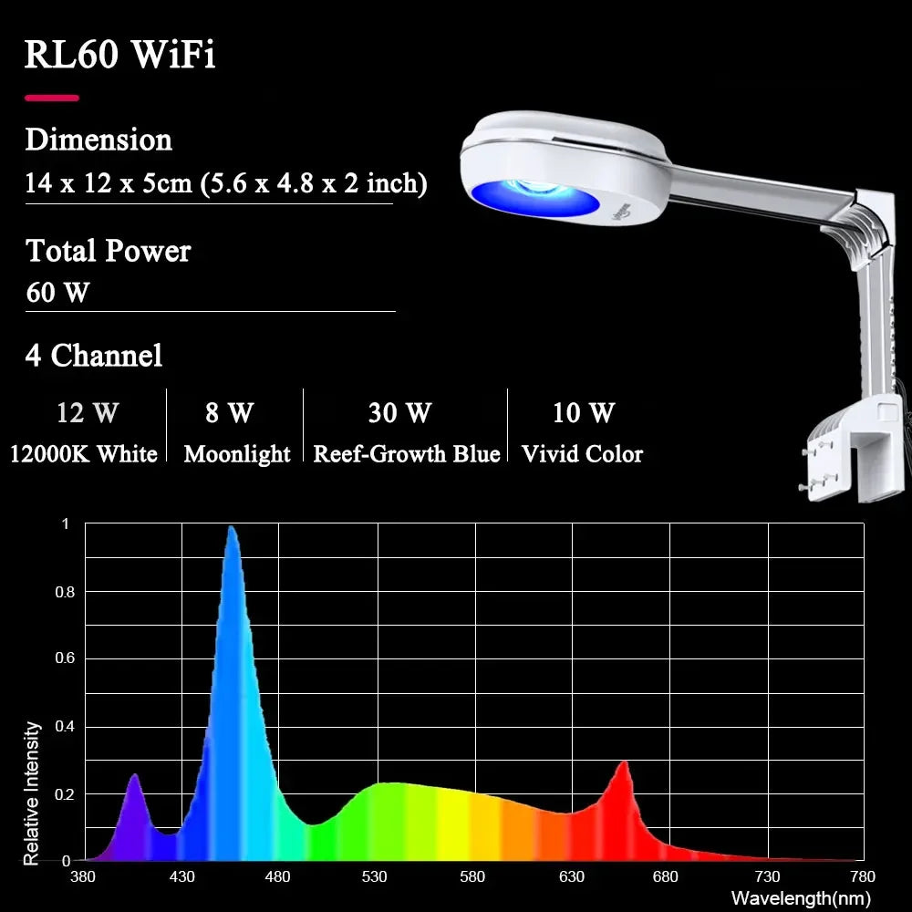 Wifi Marine Aquarium Light Smart Saltwater Lighting with App Control for Coral Reef SPS/LPS Fish Tank Lamp, with Mount