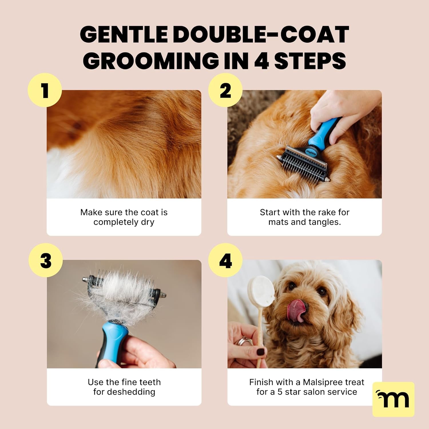 Dog Brush - Large Black, 2-In-1 Undercoat & Dematting Rake | 2-In-1 Undercoat Rake & Dematting Brush - Deshedding Tool - Use for Medium to Large Double-Coated Dogs & Cats