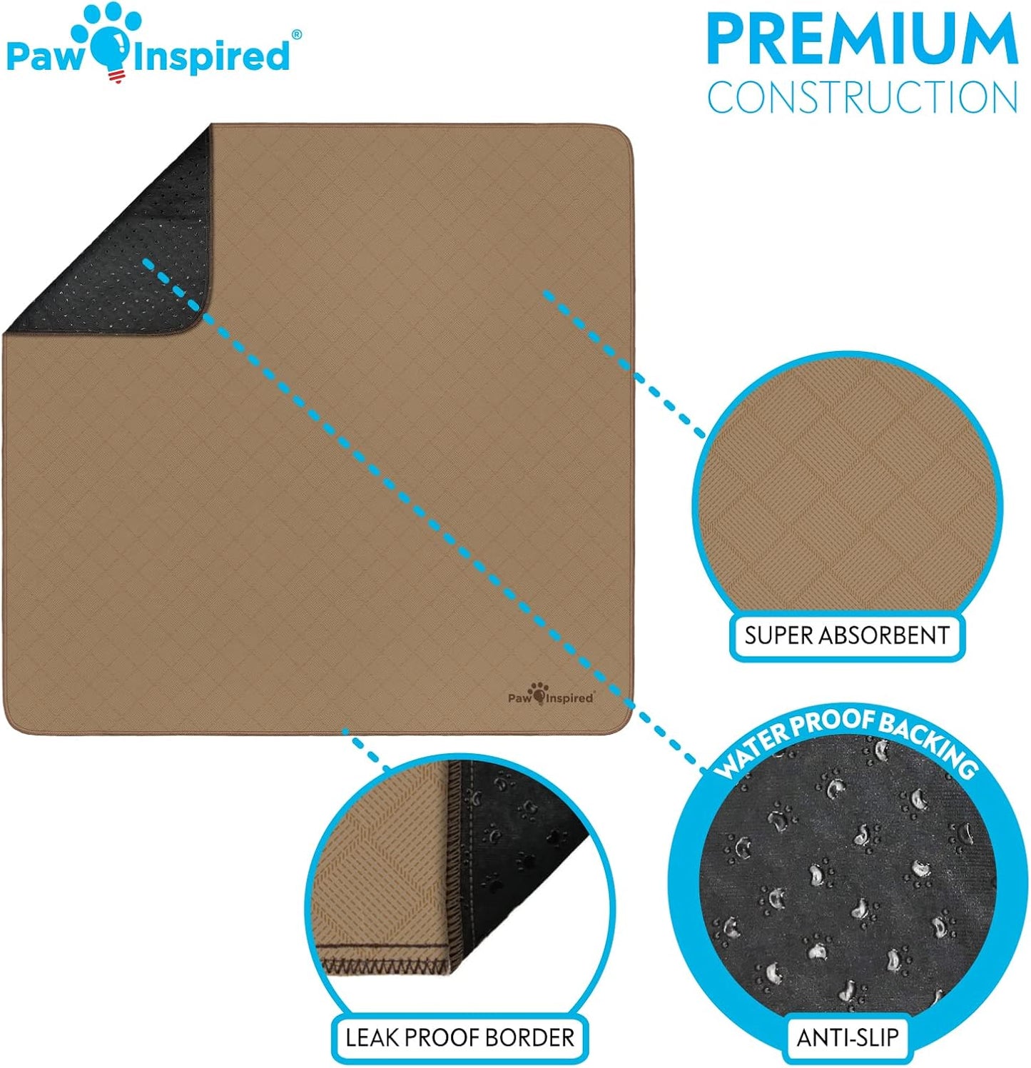 Washable Pee Pads for Dogs, 41X41 Inch, 2 Pack | Leakproof, Non-Slip, Reusable Puppy Pads for Potty Training, Whelping, Waterproof Pet Mat