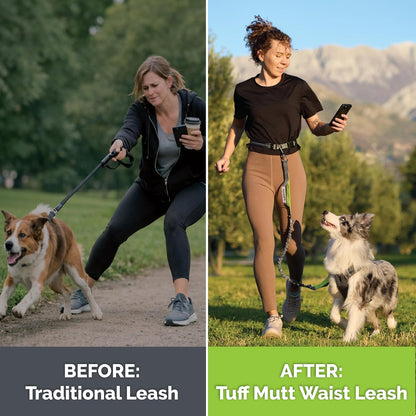 Waist Hands Free Dog Leash for Walking Running Hiking | Waist Leash with Bungee, Adjustable Belt, Reflective Double Handle Design, Carabiner Clip, for Medium & Large Dogs