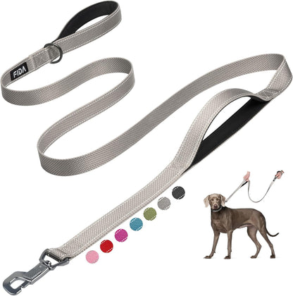 Heavy Duty Dog Leash for Medium Large Dogs, 6 FT, Dual Padded Handles | Traffic Handle for Close Control, Advanced Easy Snap Hook, Reflective, Strong Nylon Webbing for Daily Walks & Training, Grey