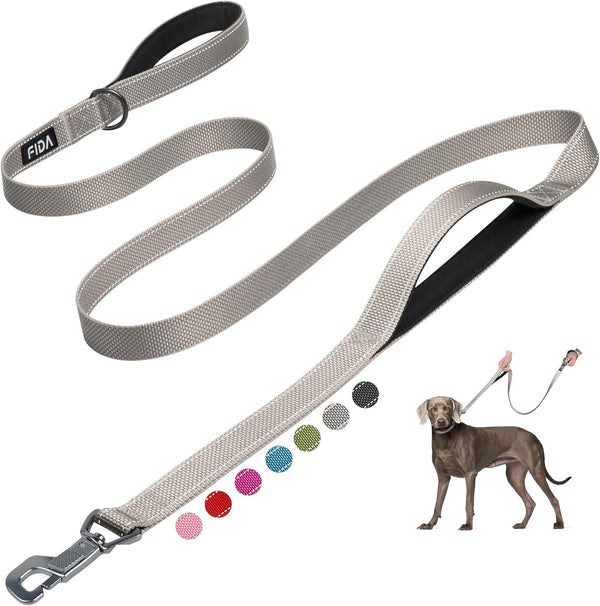 Heavy Duty Dog Leash for Medium Large Dogs, 6 FT, Dual Padded Handles | Traffic Handle for Close Control, Advanced Easy Snap Hook, Reflective, Strong Nylon Webbing for Daily Walks & Training, Grey