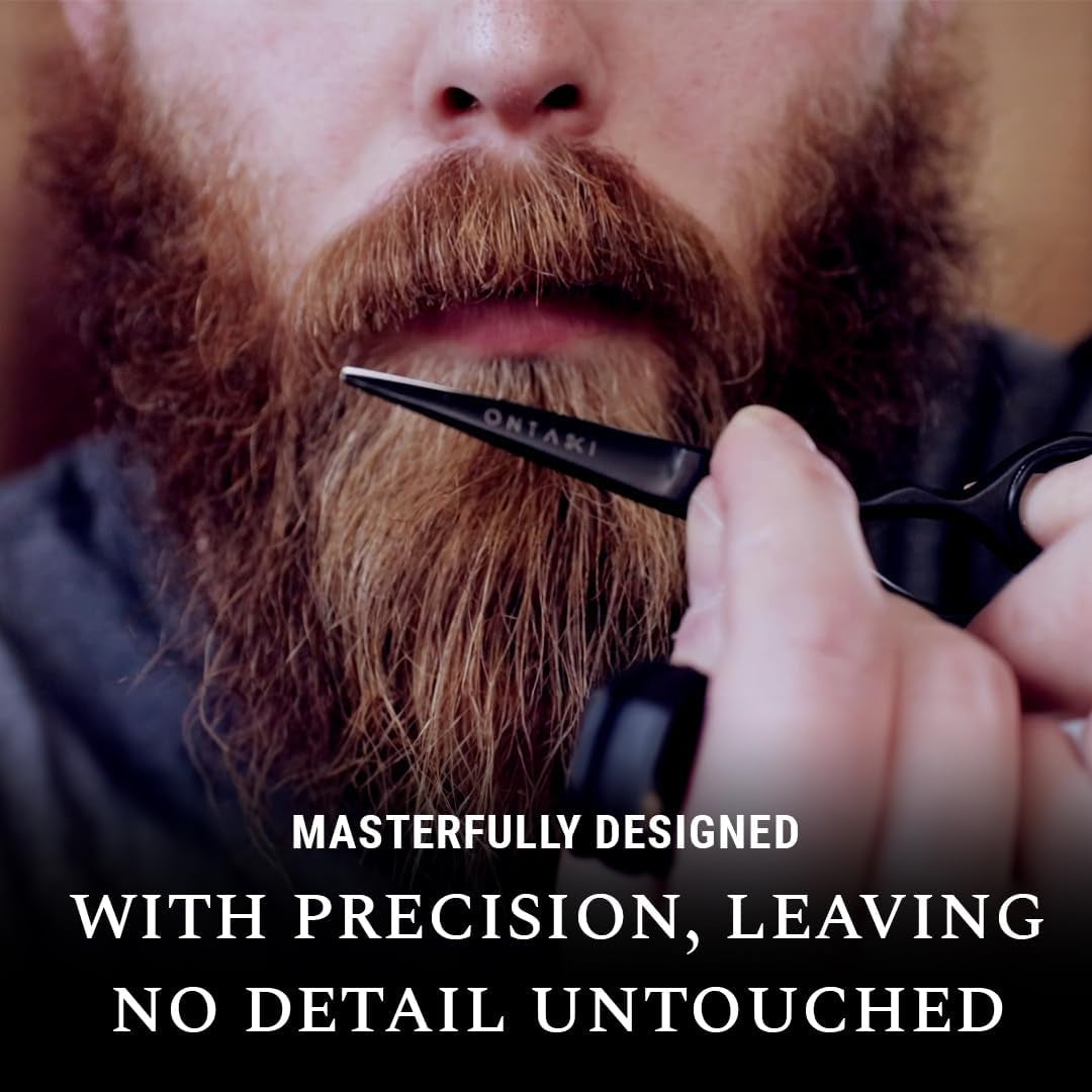 Beard & Mustache Scissors & Combs - 5.5" Japanese Steel, Black | Precision Sharp Blades, Ergonomic Finger Rest & Adjustable Tension Screw for Perfect Trimming - Beard Grooming Scissors