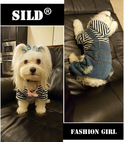 Dogs Denim Jumpsuit Jeans Hoodies Coat Small Medium Pet Classic Jacket | Puppy Cat Blue Clothes Cool Vintage Washed Vests Cute Stripe Shirts One-Piece Outfit Boy Girl Jean Overalls Pets Outfits