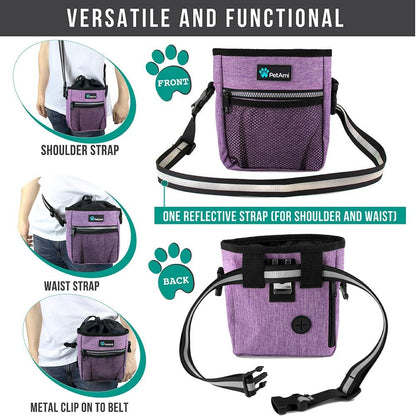 Dog Training Treat Pouch with Multi-Functional Features, Includes Poop Bag Dispenser and Versatile Carry Options (Purple)