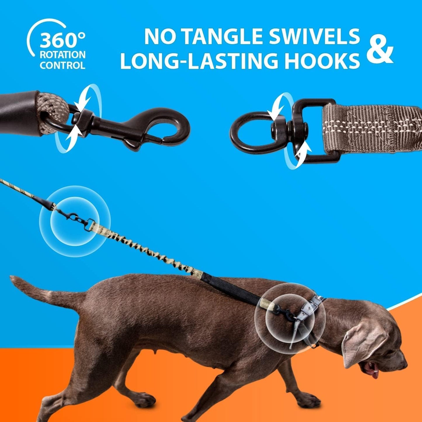 Heavy Duty Bungee Rope Leash for Large and Medium Dogs - No Pull, Shock Absorber Long Dog Training Lead - No Slip Reflective Line for outside (5.5 Ft Bungee Leash)