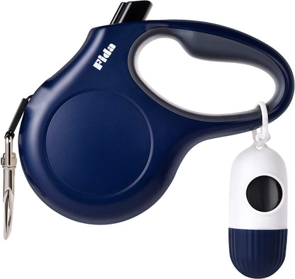 Retractable Dog Leash with Dispenser and Poop Bags,16 Ft, Navy Blue | Pet Walking Leash for Large Dog up to 110 Lbs, Anti-Slip Handle, Tangle Free, Reflective Nylon Tape